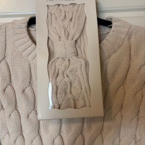 NWT Rachel Zoe Ivory Cable Knit Sweater with matching headband